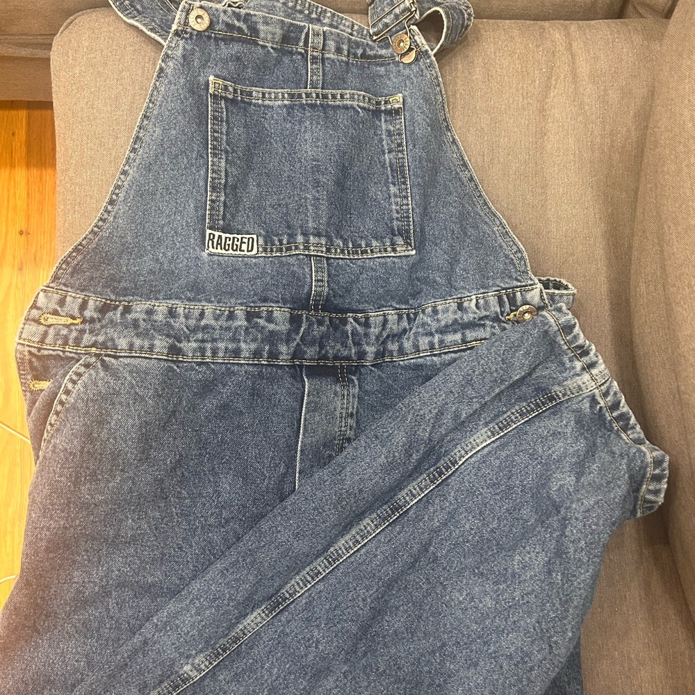 WORN ONCE - ragged denim overalls, baggy